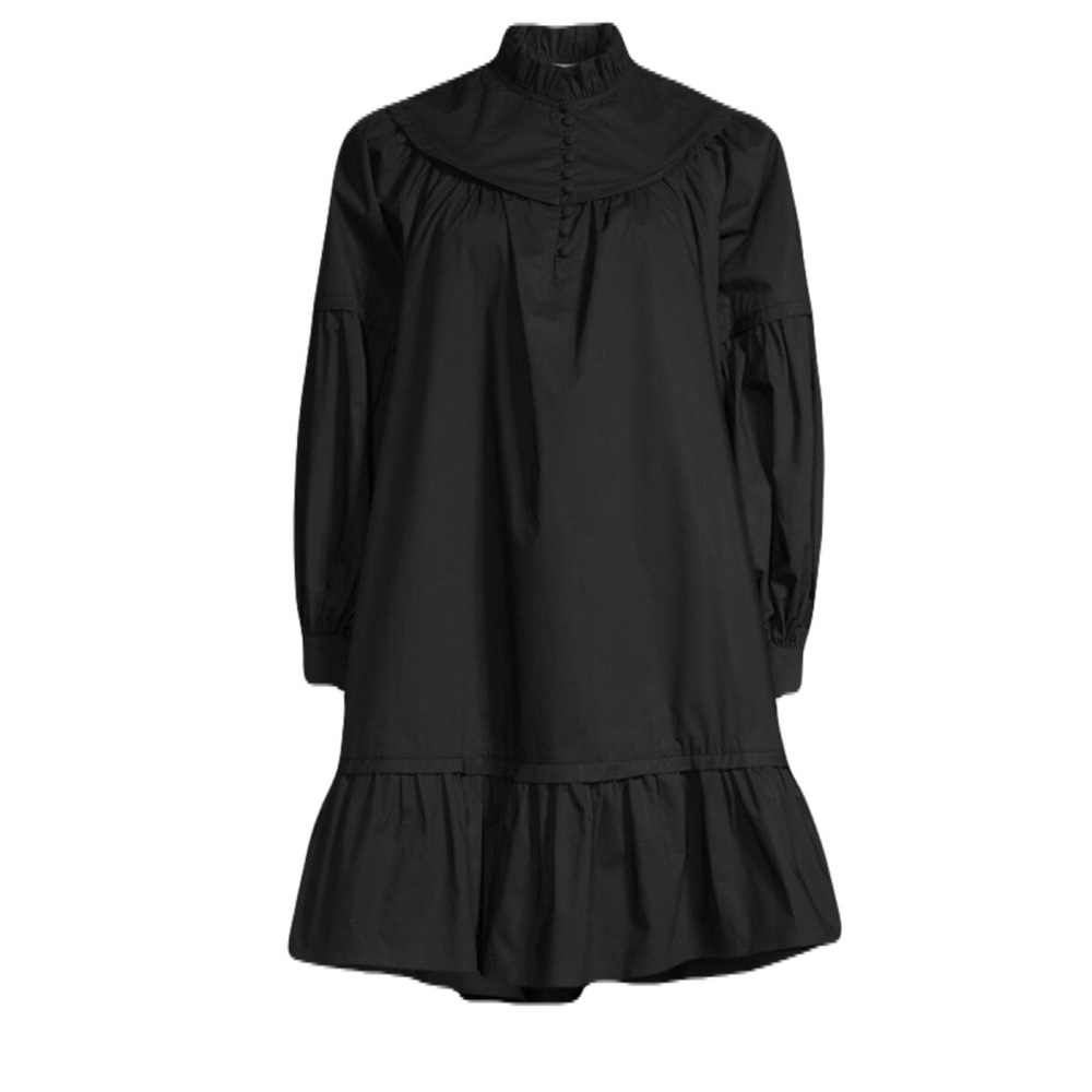 NWT Harshman XS Black High Button Neck Long Sleeve Cotton Fiona Mini Dress